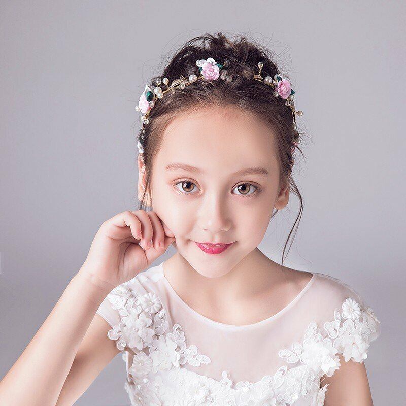 子どもカチューシャ フラワーティアラ ヘアバンド 子供用 フォーマル 髪飾り ヘアアクセサリー キッズ 結婚式 発表会 入園式 卒園式 ピンク 花柄 Elegant