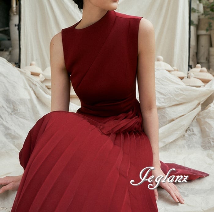 パーティ イブニングドレス デザイン 切替 プリーツ ノースリーブ アシメ (M6095)ζ