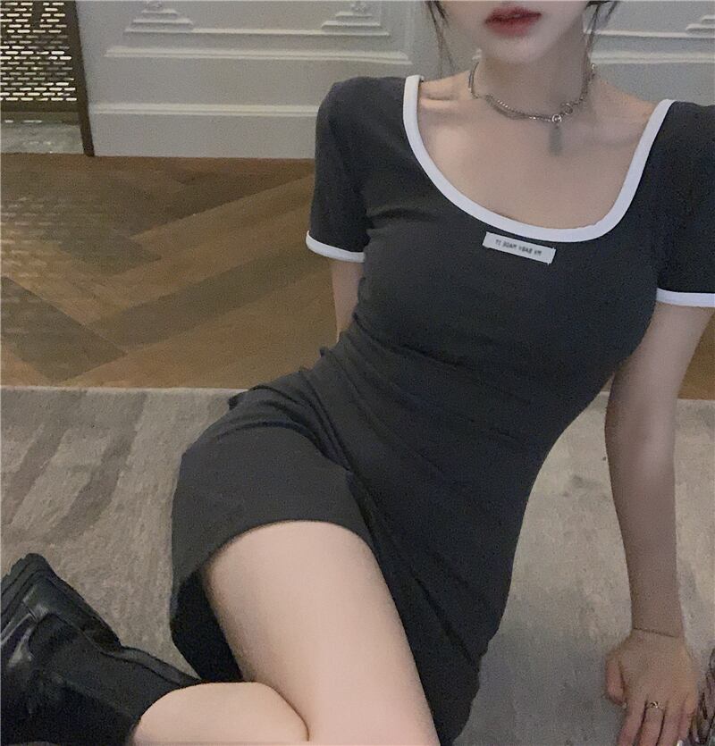 レトロなオープンバックグレーのドレス女性の夏のセクシーなタイトフィットヒップスカート2020新しいスリット気質スカート ブラックストロベリース5719388609