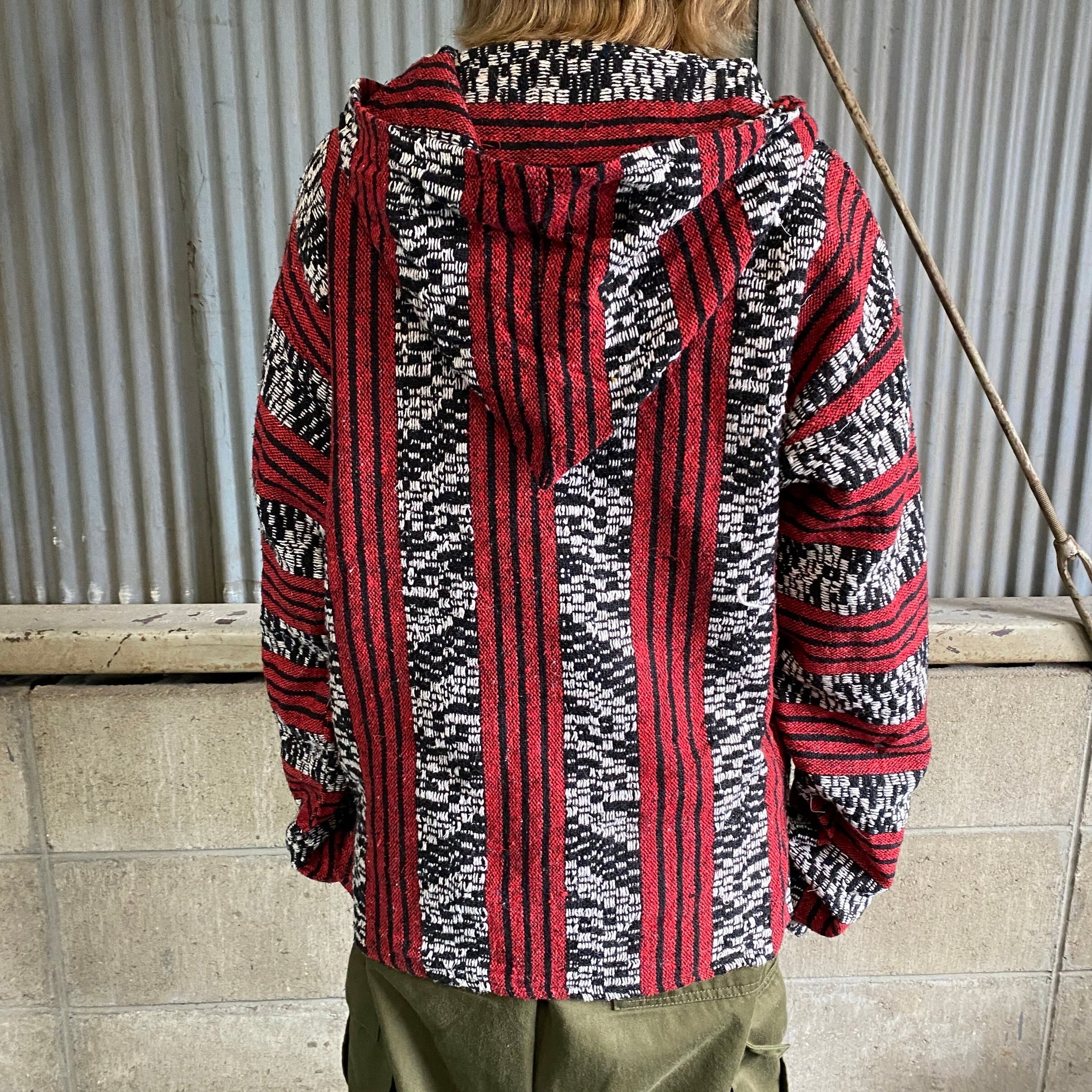 メキシコ製 メキシカンパーカー ラグパーカー メンズM 古着 レッド 赤 