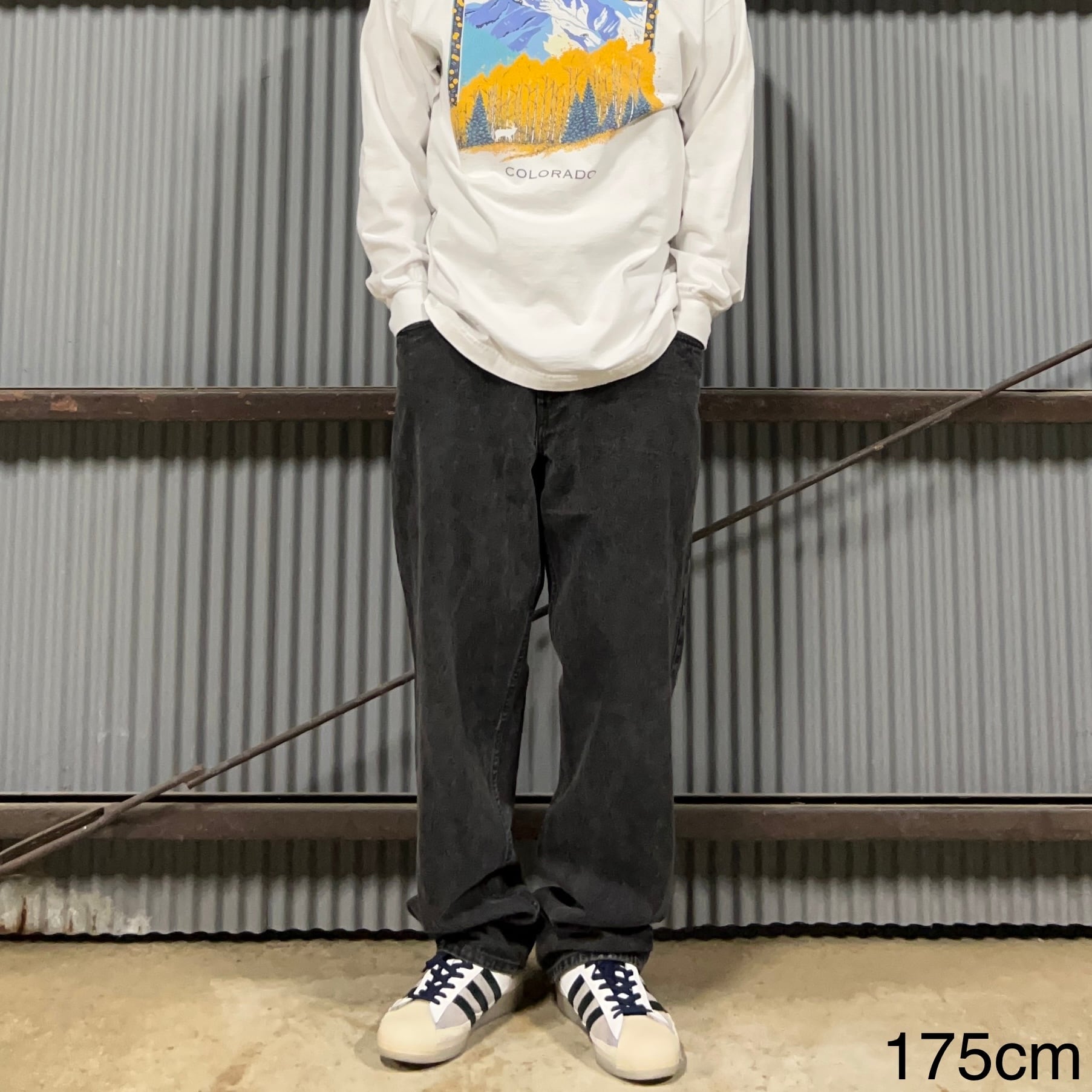 W36×L32】urban up ブラックデニムパンツ 革パッチ | 古着屋OLDGREEN