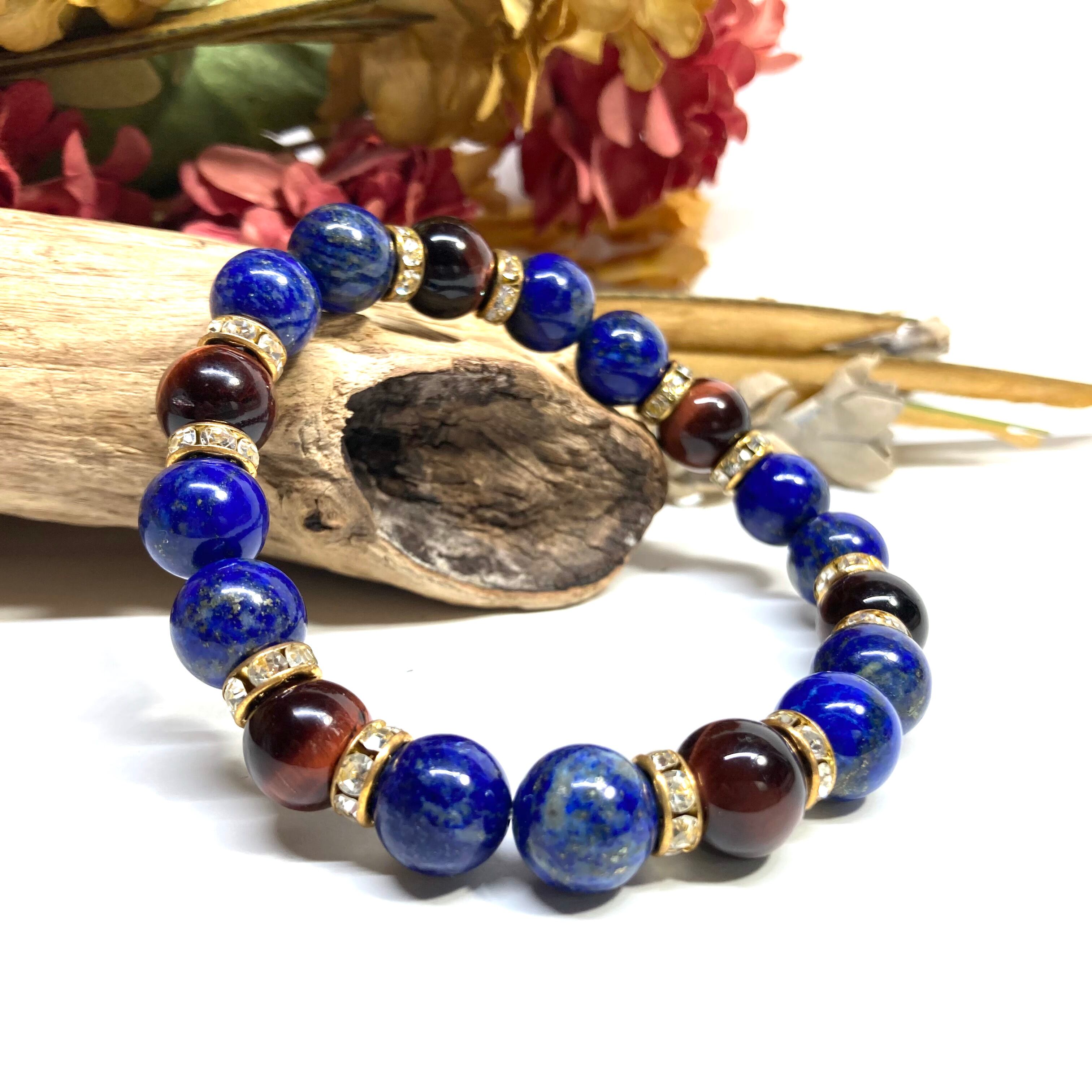 レッドタイガーアイ パワーストーン ブレスレット 天然石ブレス 10mm メンズ・レディース (ロンデル：ゴールド) : hibikurasuレッドタイガーアイ パワーストーン