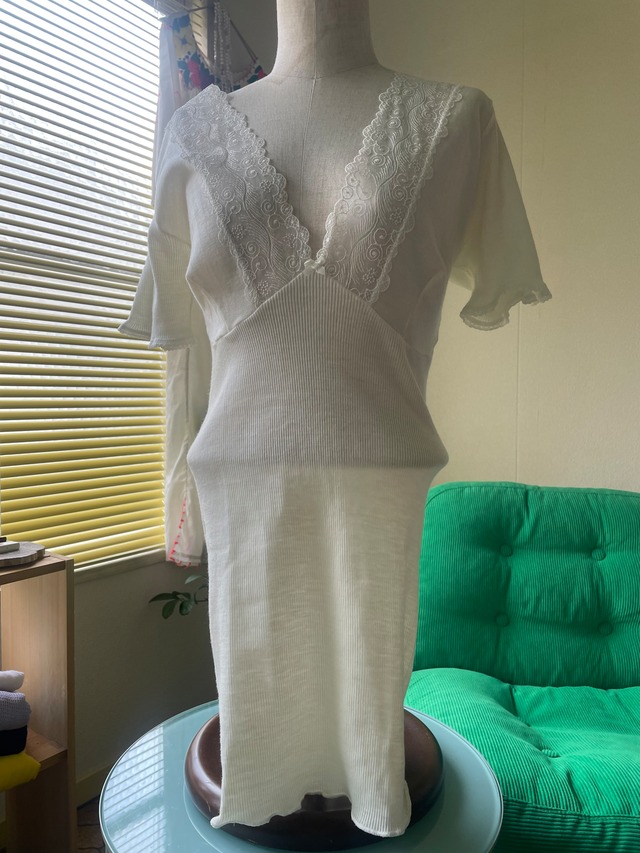 70s Italy "GRIGNASCO" Lace Rib Knit Top