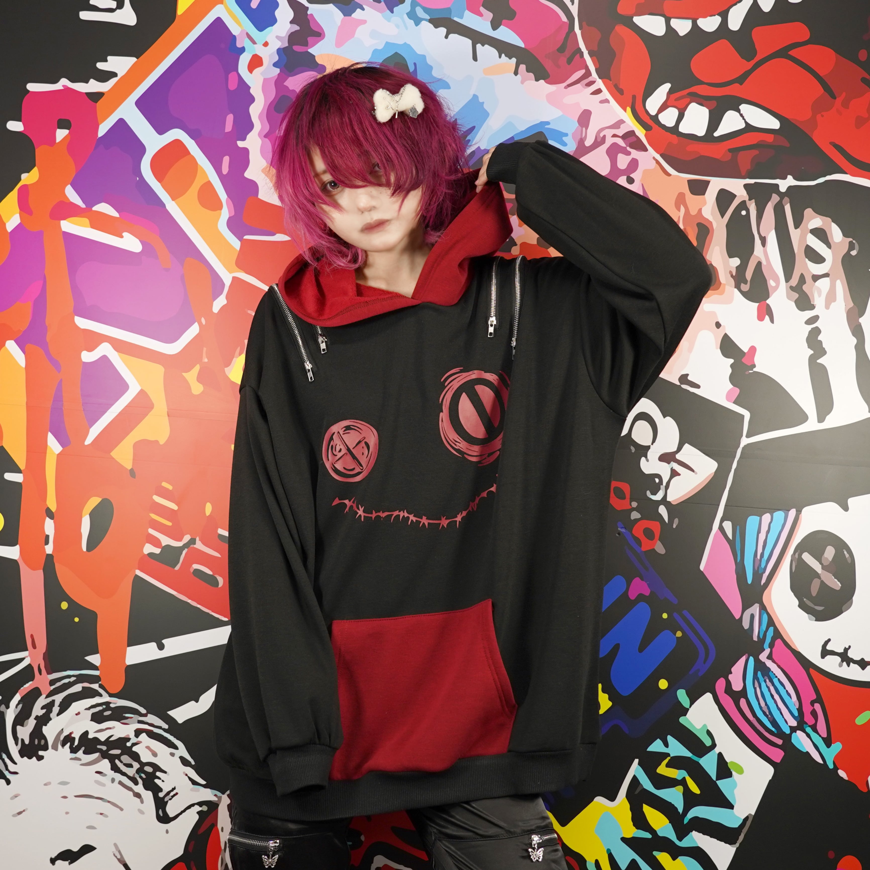 新春応援55%OFF》防寒4ZIP SHOULDER FLEECE INNER PARKA【BLACK×RED