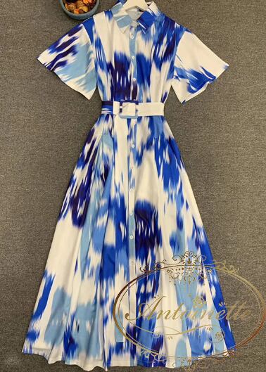 花柄 ワンピース ブルー 大きい柄 レディース 青 Blue One Piece Careerwoman Flower Dress Antoinette