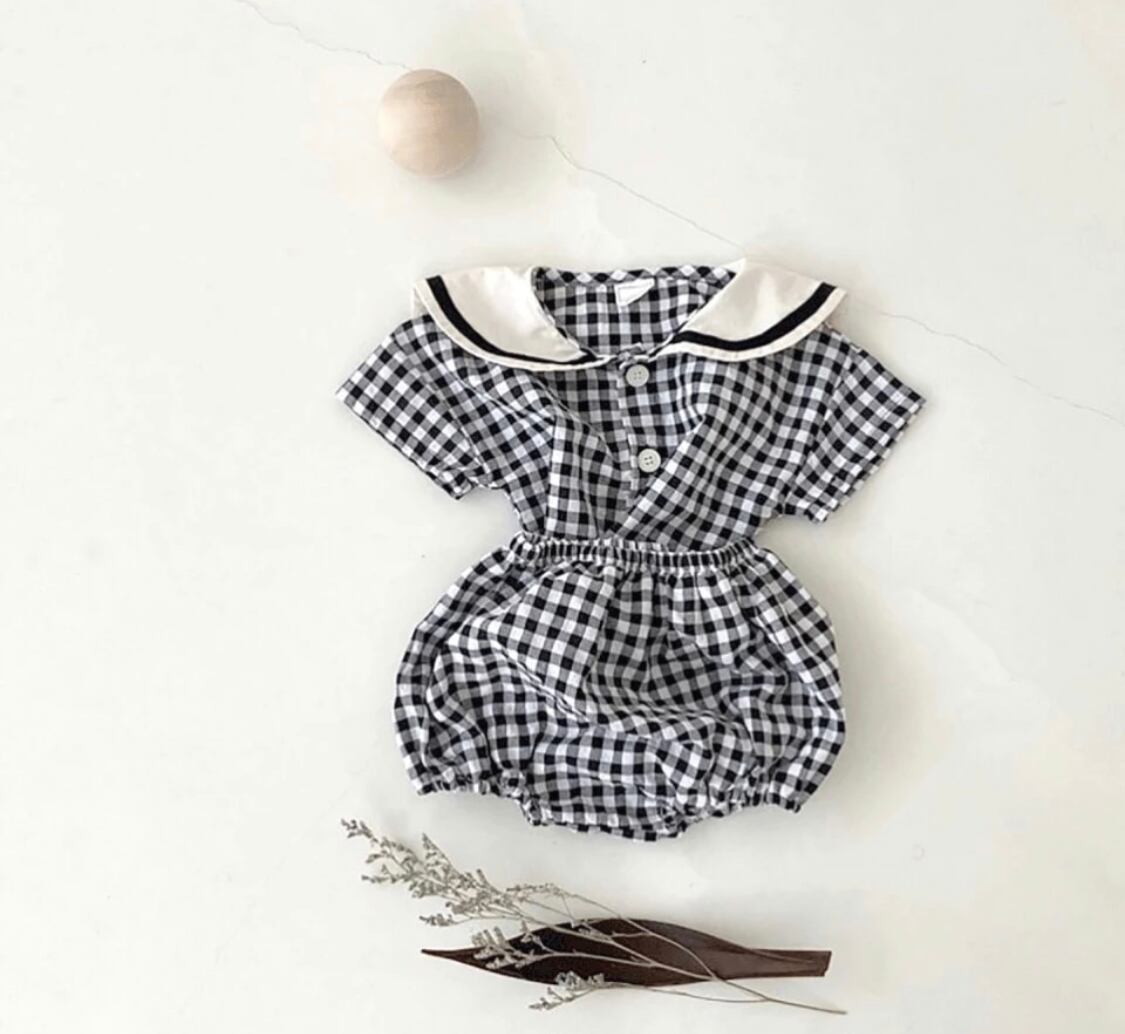 ギンガムチェックセーラーカラーセットアップ》》》》》ベビー キッズ 春夏 女の子 男の子