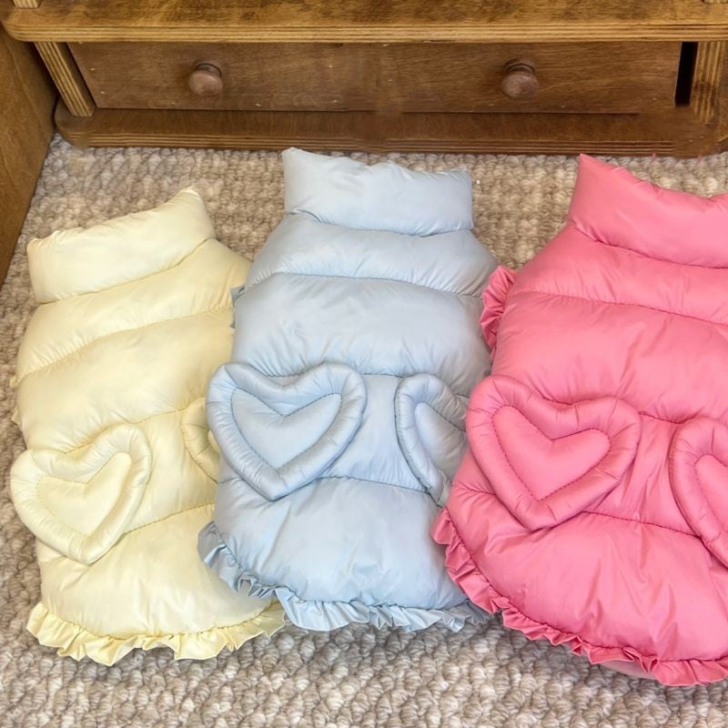 マカロンハートモチーフ付フェイクダウンベスト 犬服 00986