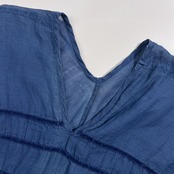 リネン100% ZUCCA ズッカ  Vネック フレンチスリーブ ブラウス M/ネイビーブルー系 レディース