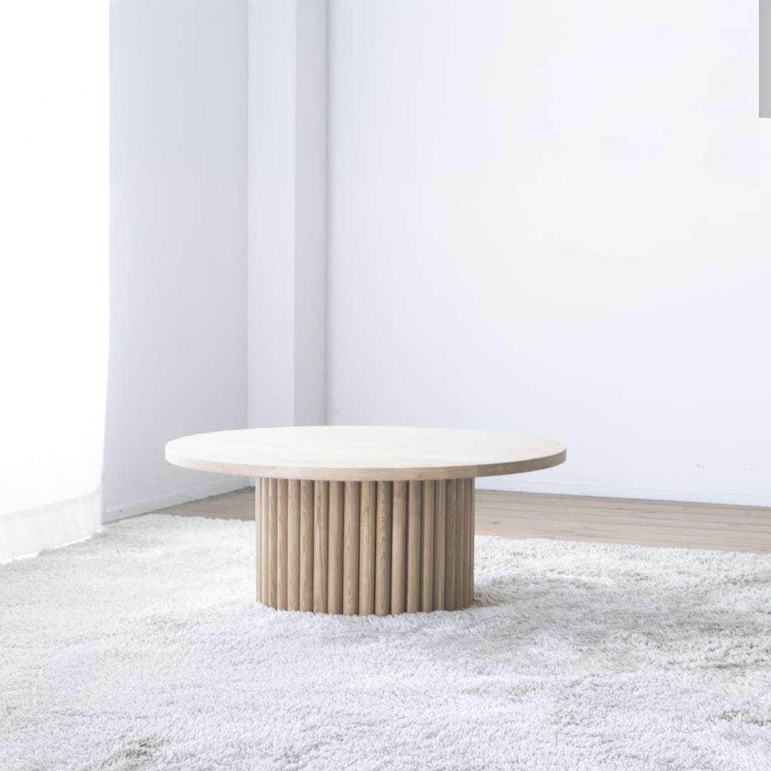 くりのリブ足ローテーブル（直径70cm 80cm 90cm・国産栗材・オイル塗装