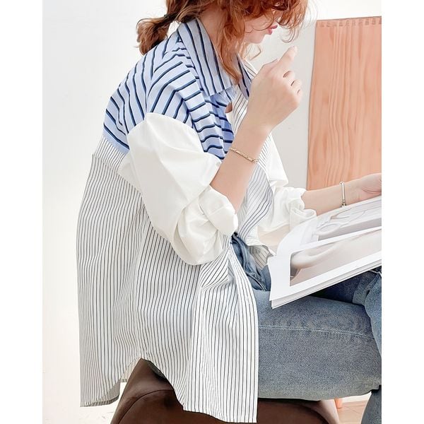 stripe patchwork style shirt 101374