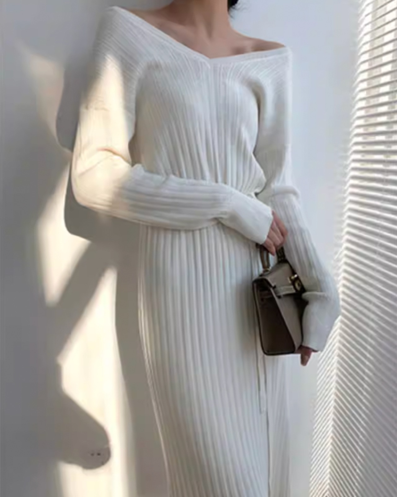 フロントボタンVネックリブワンピース A0898 - 4