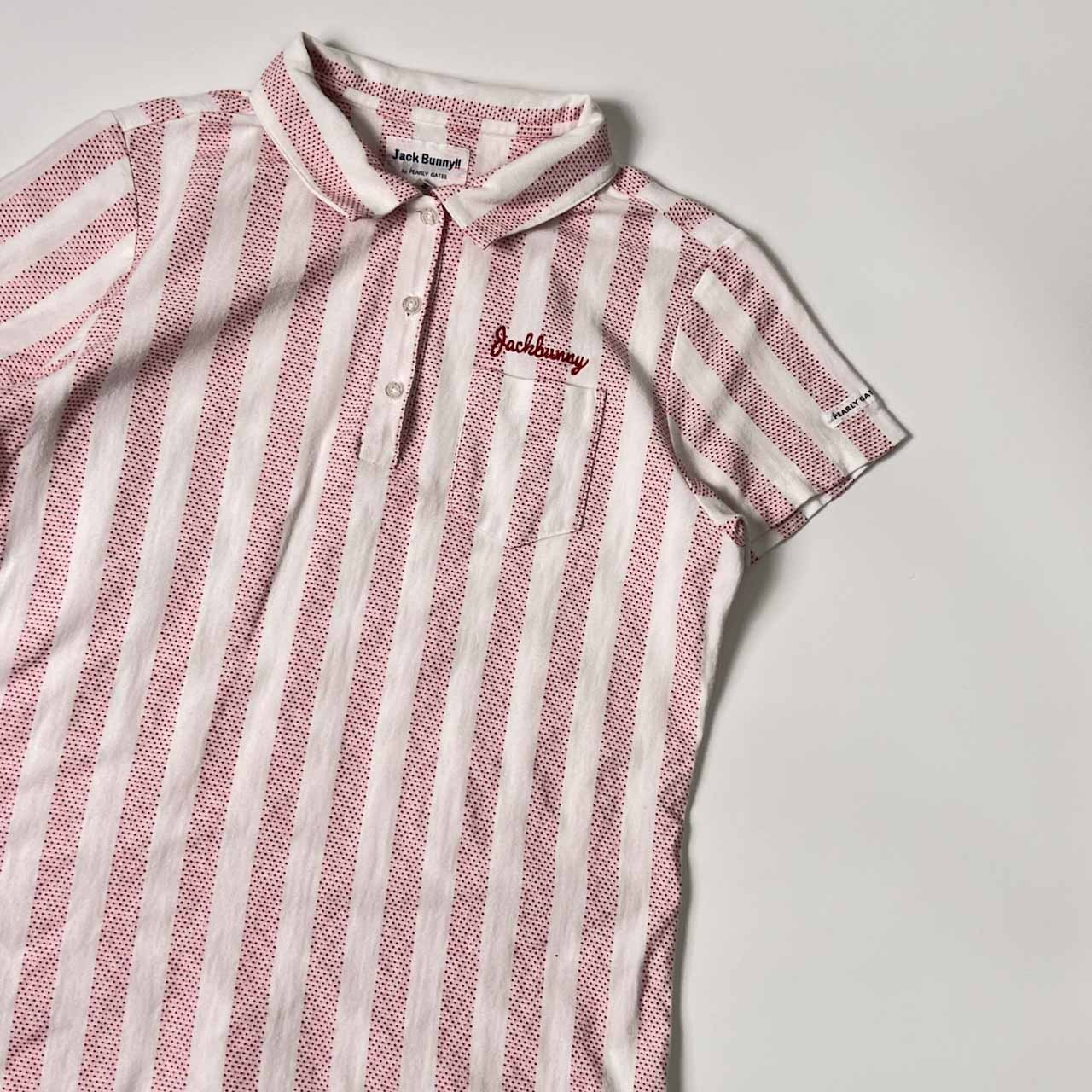 Jack Bunny!! by PEARLY GATES ジャックバニー パーリーゲイツ ストライプ 天竺 半袖 ポロシャツ 2/レッド×ホワイト レディース ゴルフ