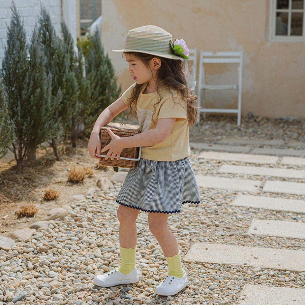 夏レース裾チェック柄スカート