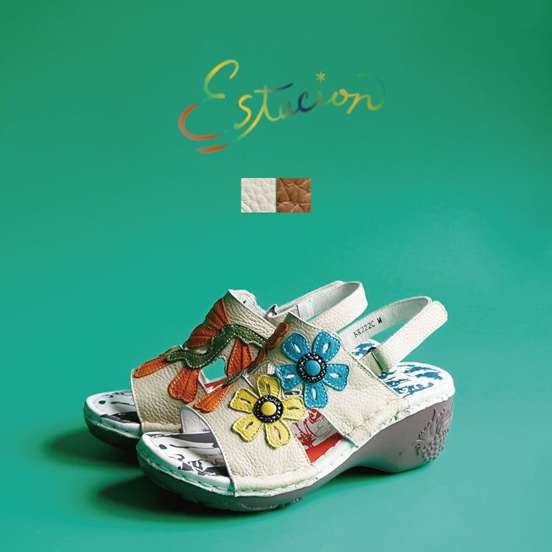Estacion エスタシオン フラワーモチーフ本革スリッポンシューズ Estacion エスタシオン フラワーモチーフ本革スリッポンシューズ