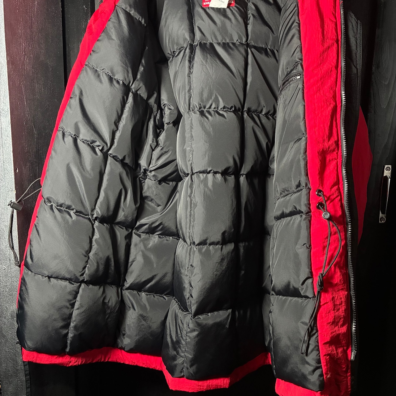 90s Marlboro ダウンジャケット マウンテンパーカー 赤 ドローコード ダブルジップ