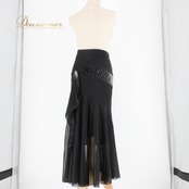 社交ダンス 衣装 スタンダード スカート レッスンウェア レディース ラインストーン 黒 ブラック系 レース 練習着 かわいい フォーマル 上品 エレガント デザイン 体型カバー 薄手 フレアスカート 練習用 ダンスウェア 伸縮性 軽量 スタイリッシュ クリスタルディテール 派手すぎない 取り入れやすい シンプル 上品さ コーディネート 色気 ラグジュアリー感 パーティーウエア 脚長効果