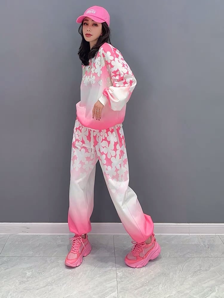 セットアップ】花柄 フラワー ピンク 水色 スウェット トレーナー