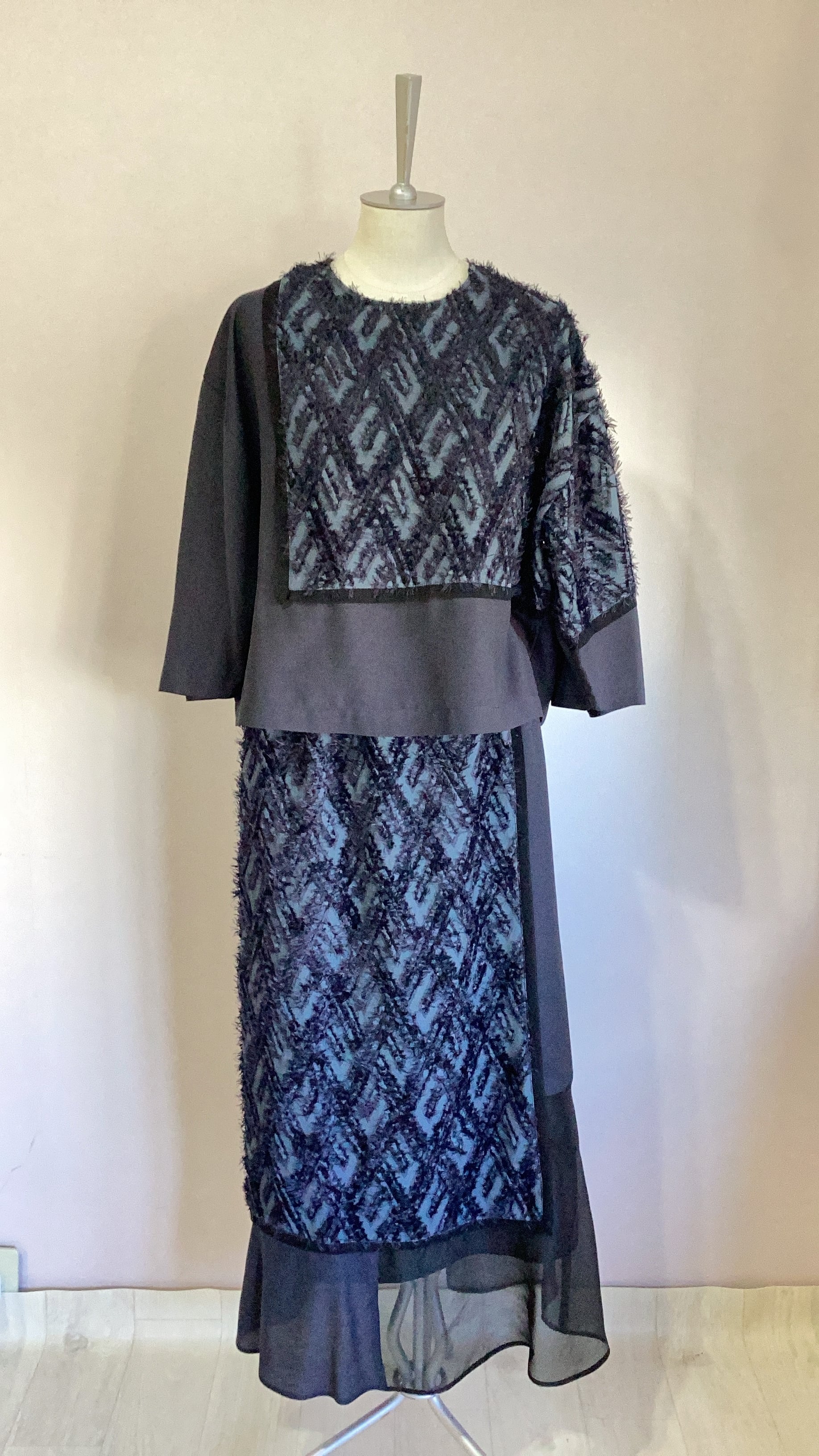 MARECHAL TERRE フリンジジャガードコンビネーショントップス ZMT261BL030 ネイビー セットアップ可能 Mサイズ 9号 マルシャルテル