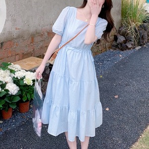 ティアードワンピース シアーチェック柄ワンピース レディース ワンピース ドレス ティアードワンピース ドレスワンピース ワンピドレス スクエアネック 半袖 バルーン擦りオブ ウエストマーク Aライン ひざ下丈 ロング チェック シアー かわいい 大人可愛い きれいめ カジュアル 上品 おしゃれ こなれ感 ガーリー キュート 通勤 通学 デート お出かけ 休日 ショッピング 楽ちん 体型カバー 普段使い モテ トレンド インスタ映え ゆったり フェミニン