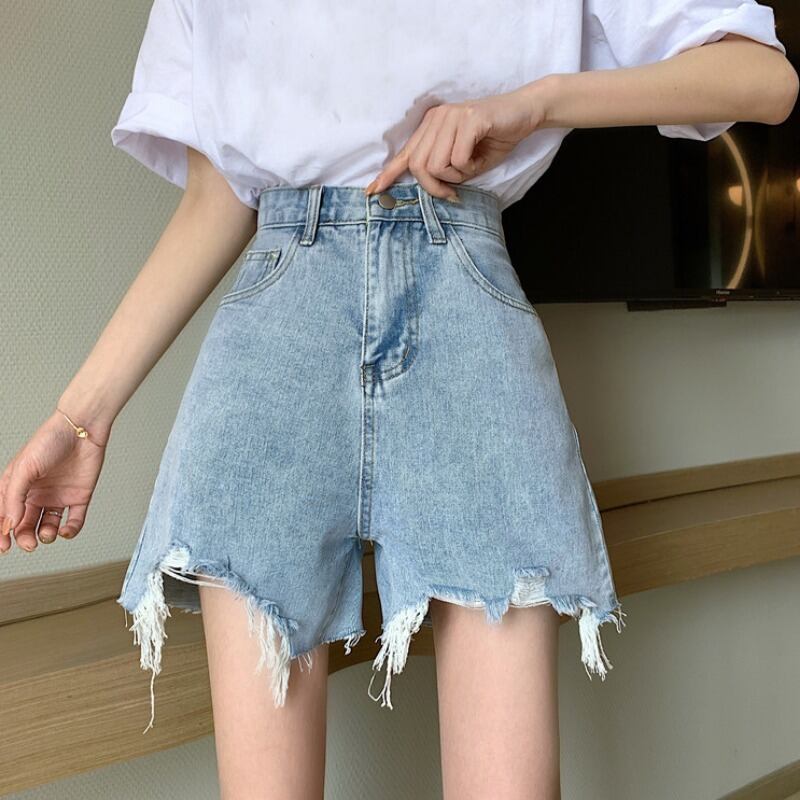 2020年夏のルーズストレートレッグパンツの新しい女性バージョン、擦り切れたエッジ、ハイウエスト、薄くてワイルドなデニムショートパンツ、パンツ 1号婦人20053105767