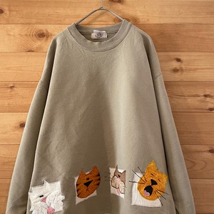 【JERZEES】猫 ネズミ 刺繍 スウェット トレーナー レディースM アメリカ古着