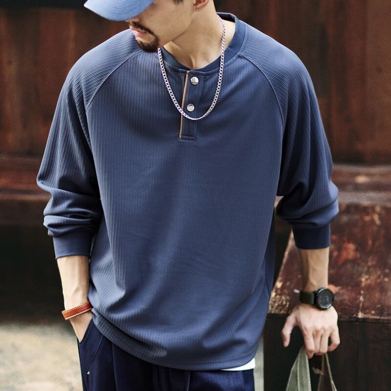 ヘンリーカラーラグランスリーブ長袖Tシャツ 4XLまで対応 A19134