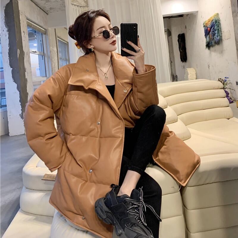 ウィンタースタイルブラックレザージャケット コットン 冬物 1号婦人25348393251