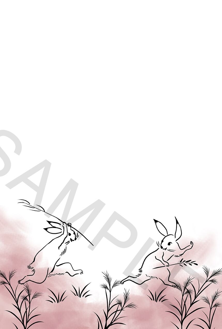 花畑の2羽のウサギ 水彩画 | イラスト素材屋