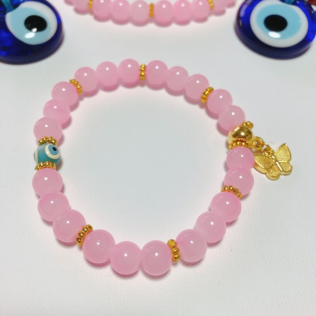 トルコお守りブレスレット[蝶ミルキーピンク] | lale&life ラーレ