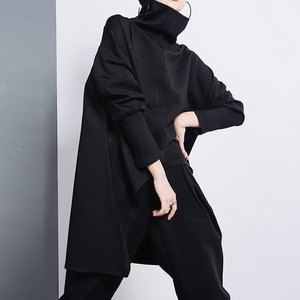 タートルネックAラインロングスウェットシャツ　D0128