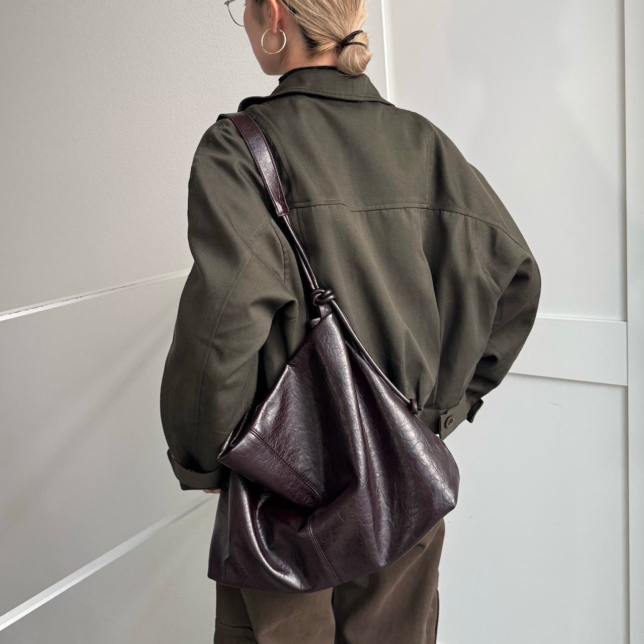 Grained eco leather 2way bag/bordeaux brown