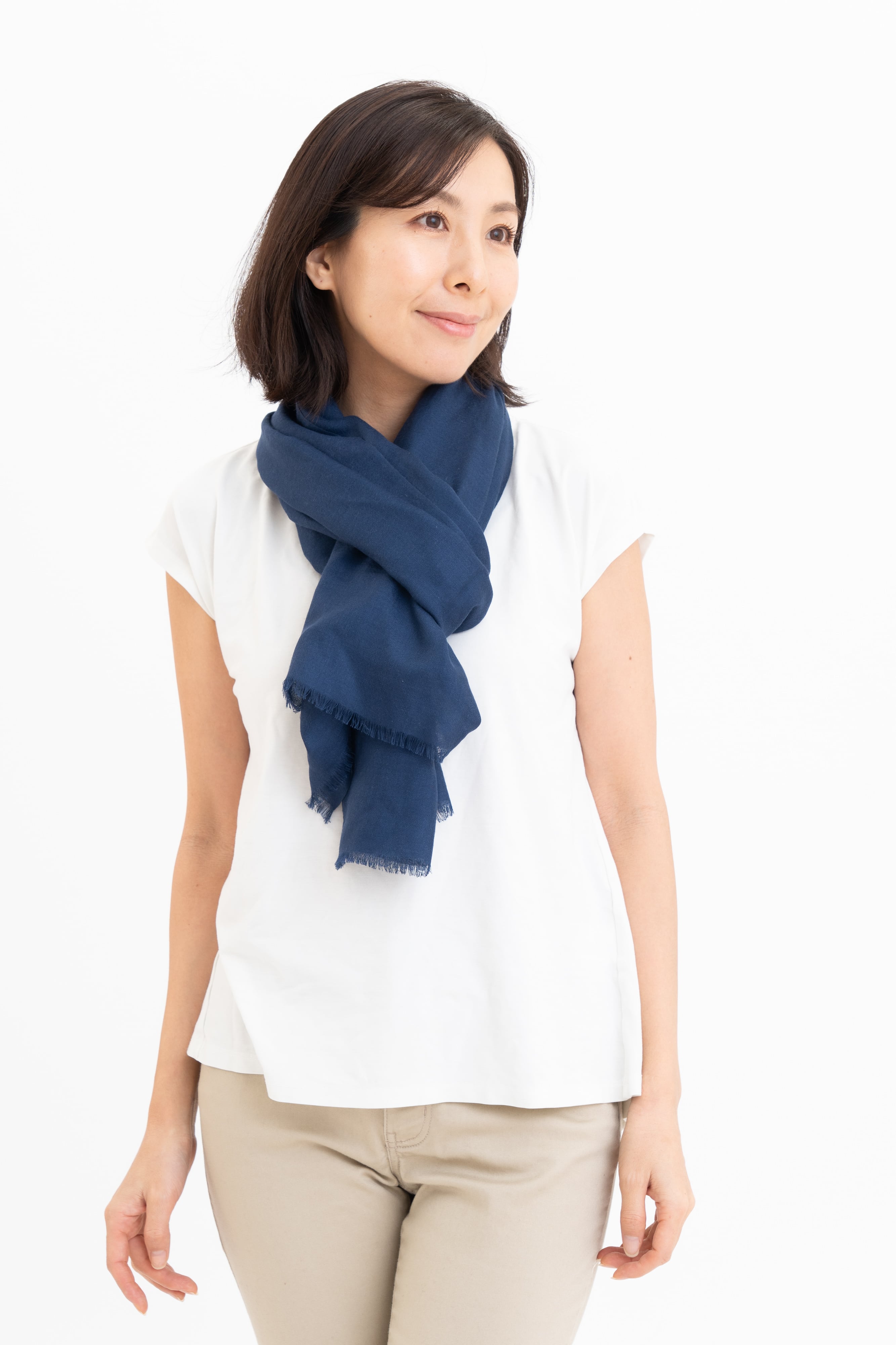 Kinukake - キヌカケ/ネイビー カシミヤ50%シルク50%ストール 幅65cm