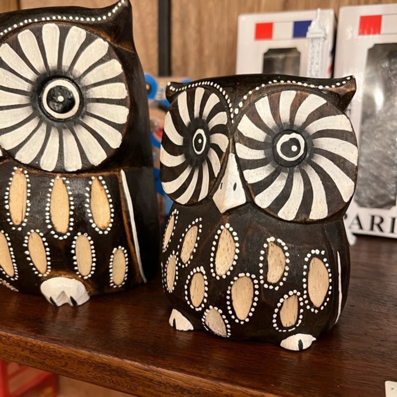 Wood-carved owl M　木彫りフクロウ　フクロウ　オブジェ　雑貨　飾り　アニマル　モノトーン