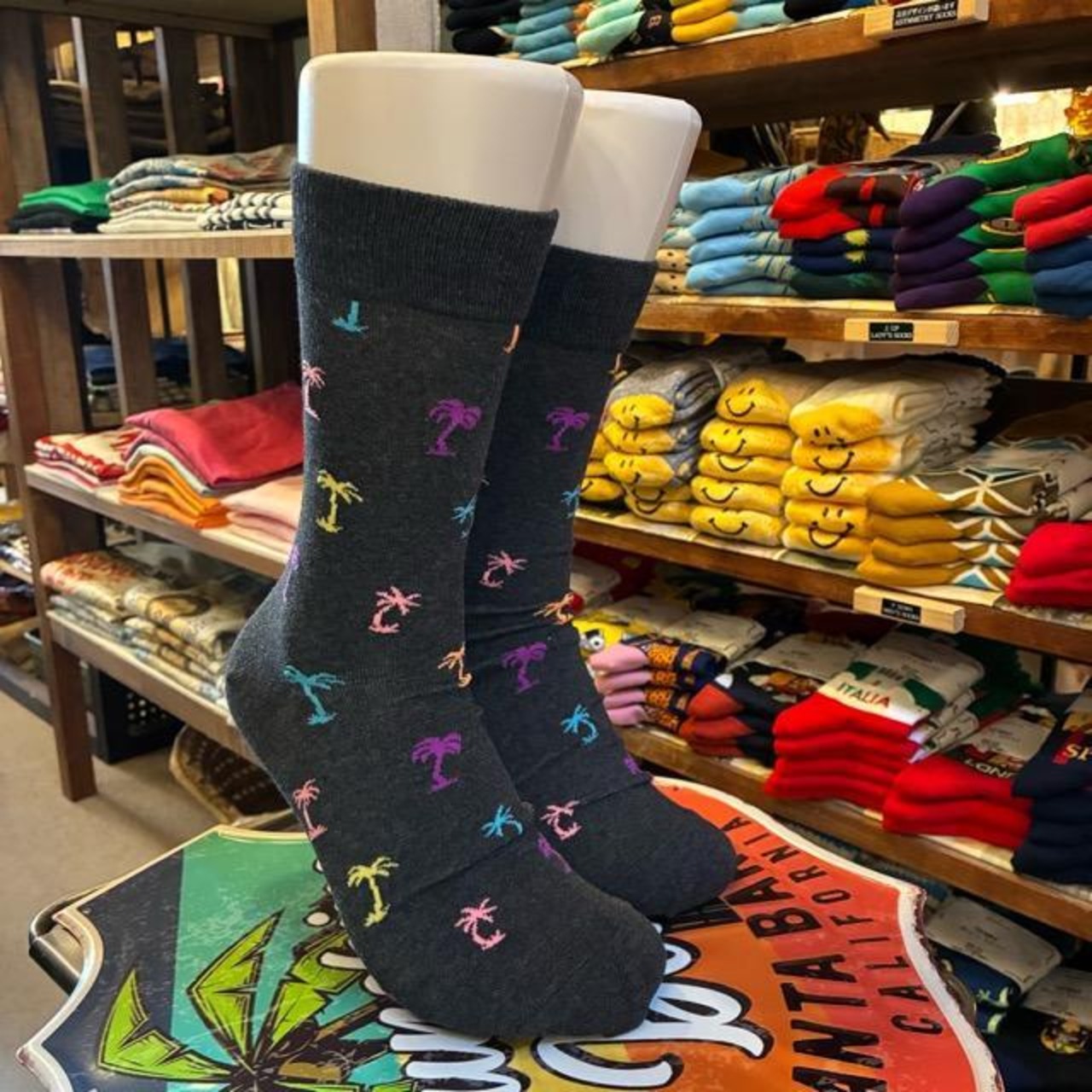 TOPANGA SOCKS Men's　カラフルパームツリーソックス　グレー　靴下　メンズソックス　スニーカー　足元ファッション　プチギフト　クルーソックス