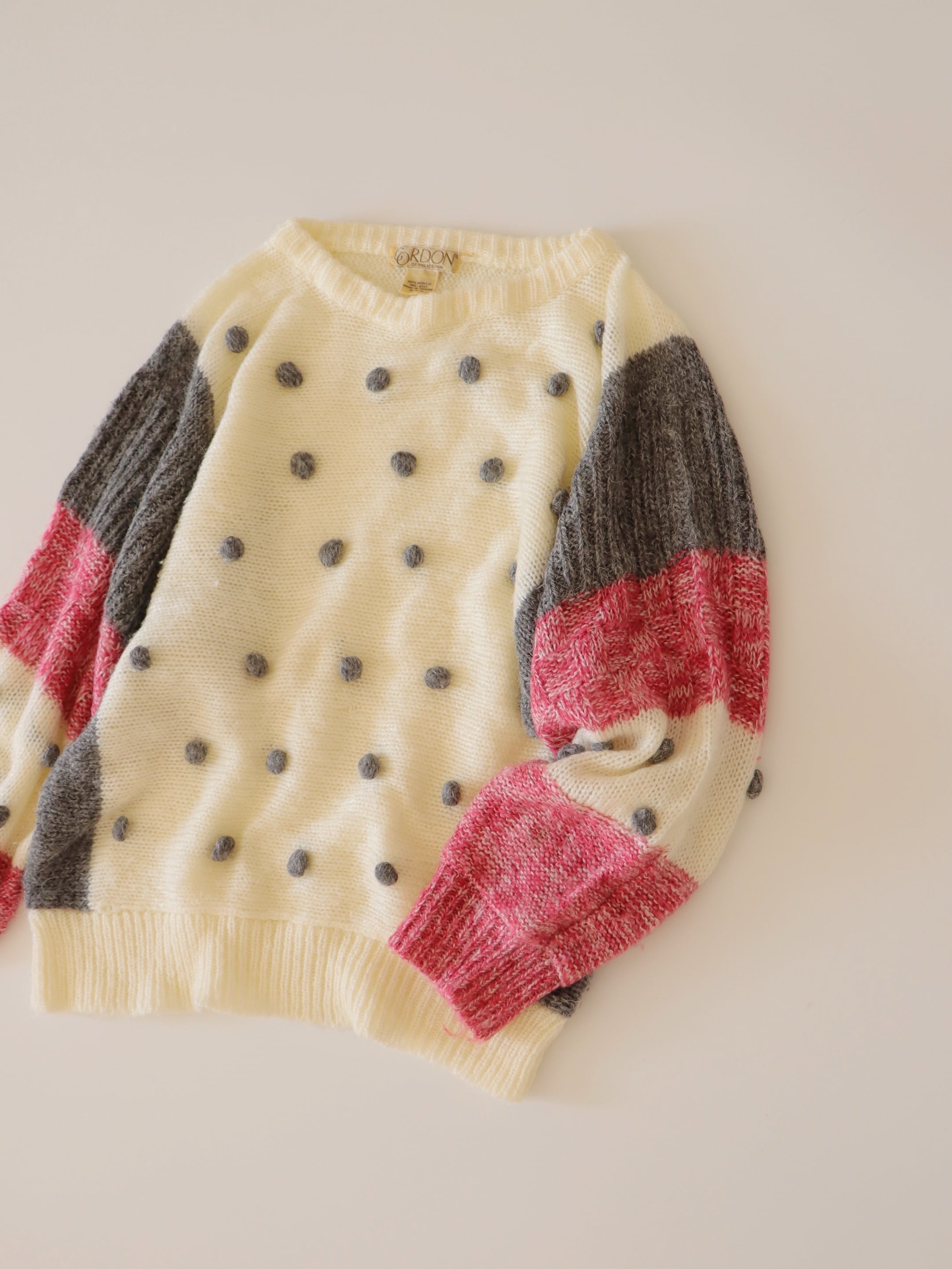 ●80s dot pompom detail dolman sleeve sweater