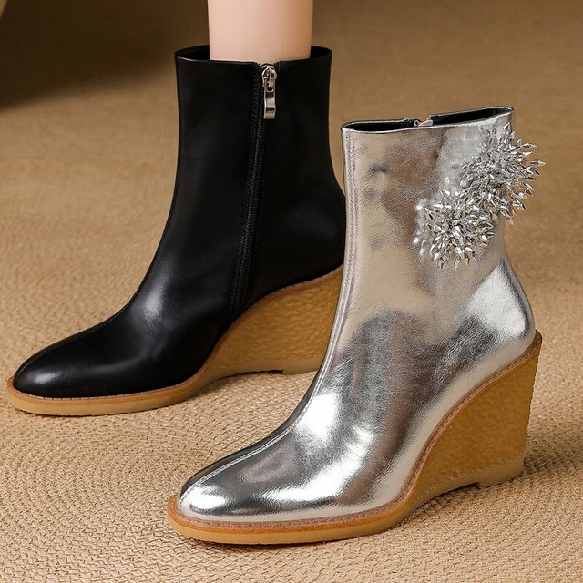 Metallic flower short boots　M4240