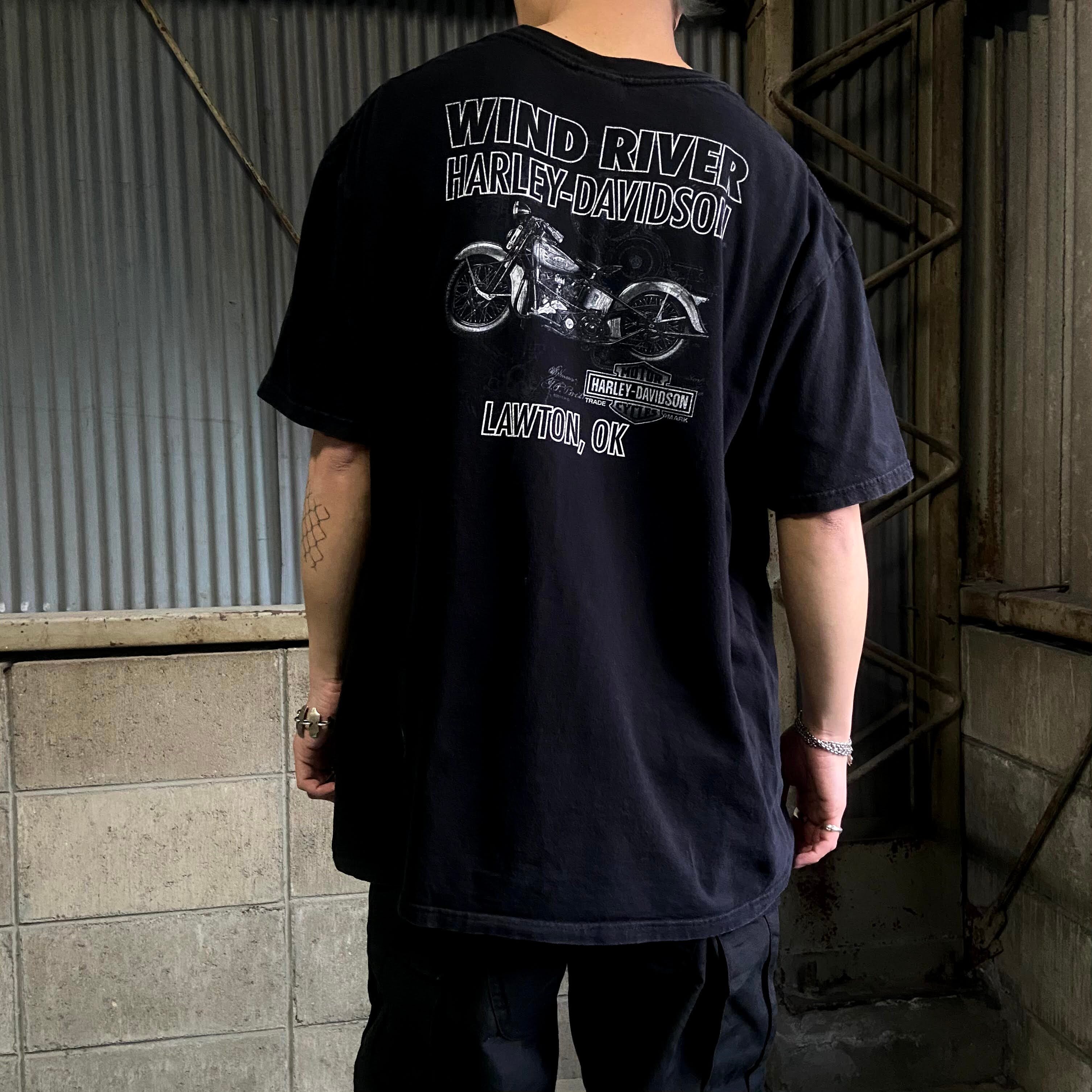 【人気Ｌサイズ】ハーレーダビッドソン　背面プリントTシャツ　人気黒　Ｈ467