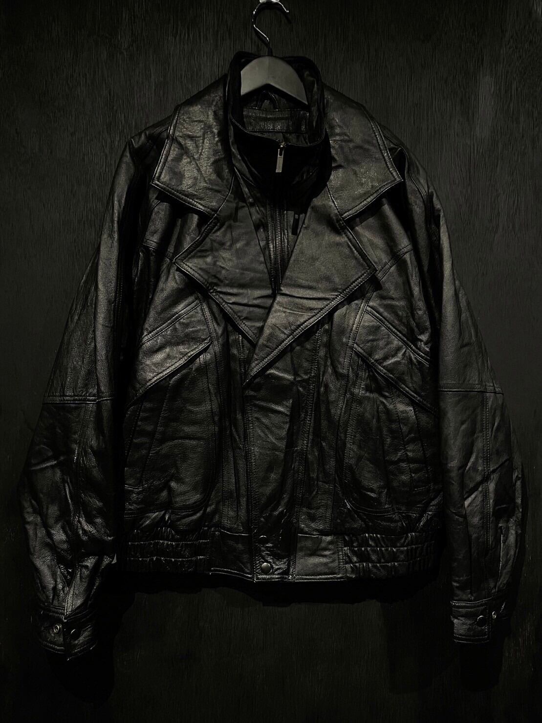 WEAPON VINTAGE】Layered Gimmick Design Loose Leather Jacket | Caka 