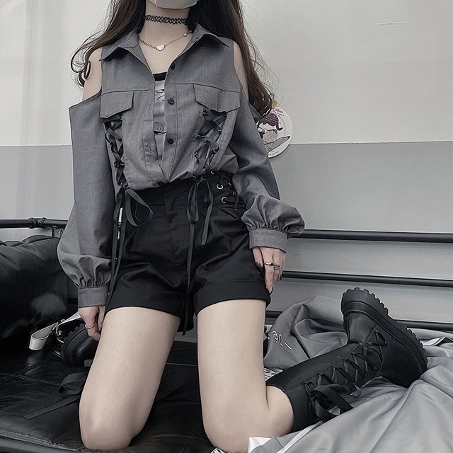 天使と悪魔 サブカル系 Crazygirl ショートパンツ サイド編み上げ サブカル系 かわいい Jk ストリート系 地雷系 原宿系 バンギャ 10代 代 天使と悪魔 サブカル系ファッション Seasonz