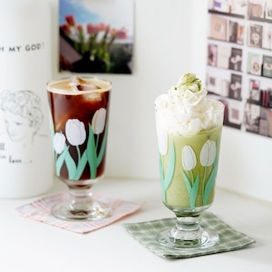 white tulip glass cup 280ml / 韓国 レトロ チューリップ コップ