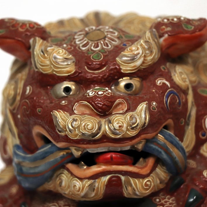 ♡九谷焼 大吉 糠川清章 玉乗り獅子 獅子像 赤獅子 縁起物 色絵 置物 魔除け ♡九谷焼 大吉 糠川清章 玉乗り獅子 獅子像 赤獅子 縁起物 色絵 置物