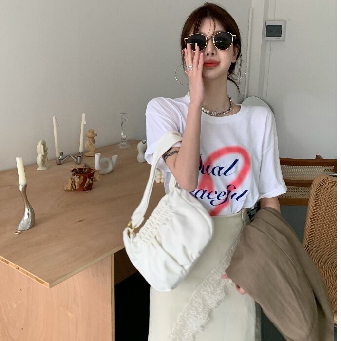 サマースタイルTシャツ シャツ ルーズレッドレディース 夏物 ドラファッションホール11101027385