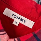 TOMMY トミー チェック BD ボタンダウン 半袖 ワンピース M/レッド× ブルー系 レディース TOMMY HILFIGER