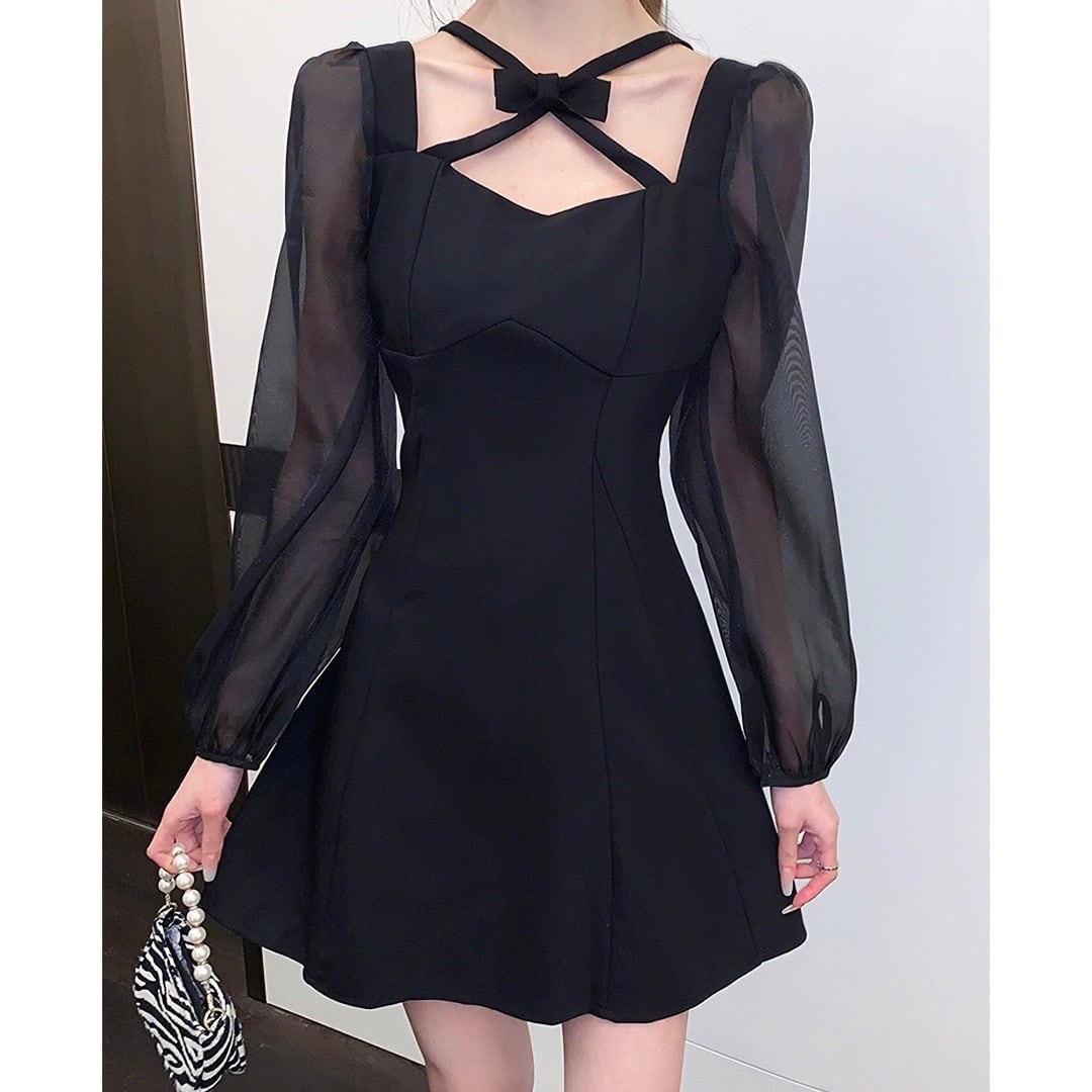 Ribbon cross black onepiece | selectshop MAJOLIE