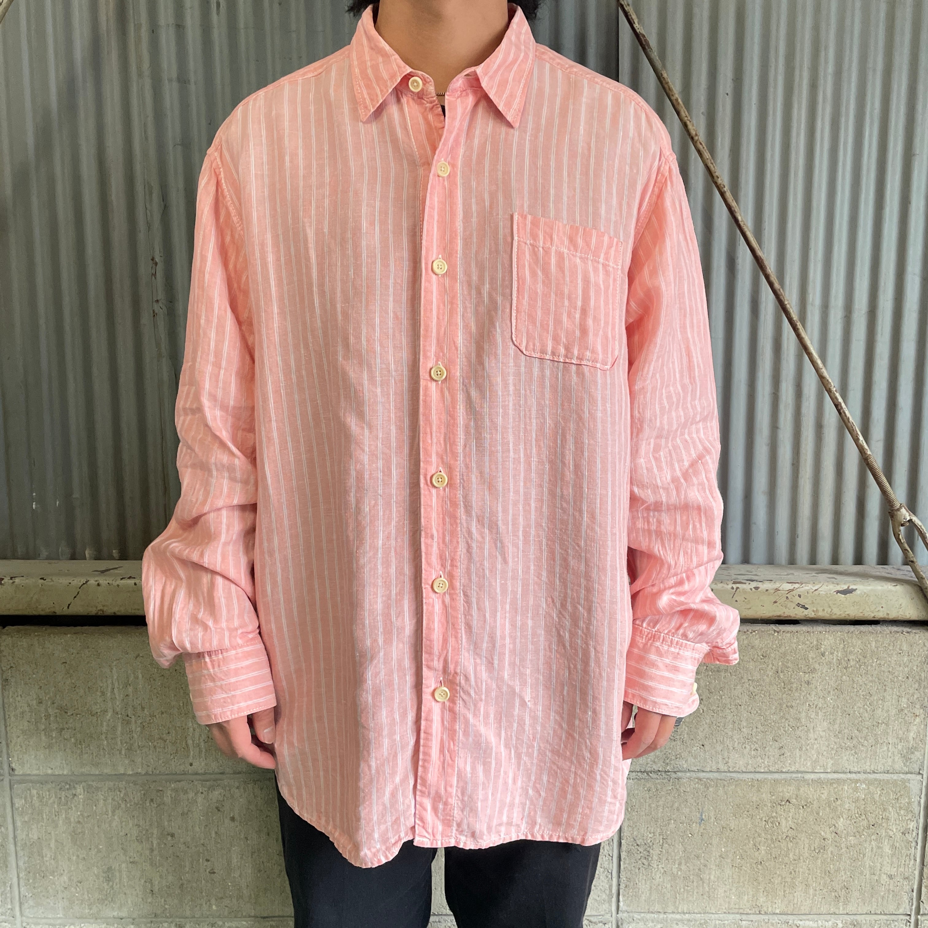 TOMMY BAHAMA 長袖 リネンシャツ ストライプシャツ メンズXL 古着