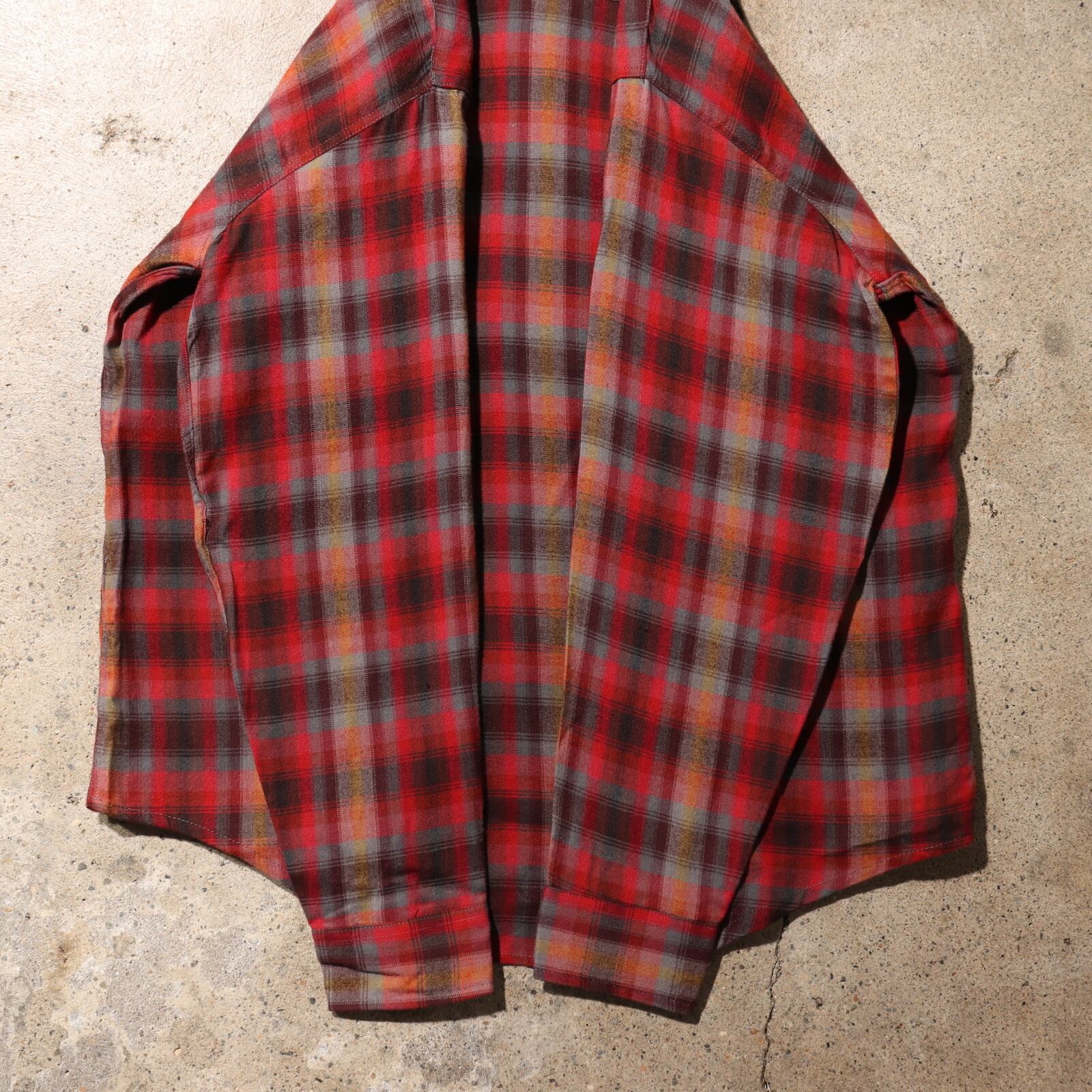 Deadstock L 70s レーヨン オンブレチェックシャツ 長袖 CAMPUS 赤 