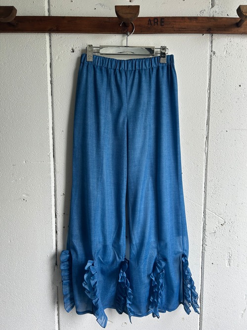 POI  denim print frill pants