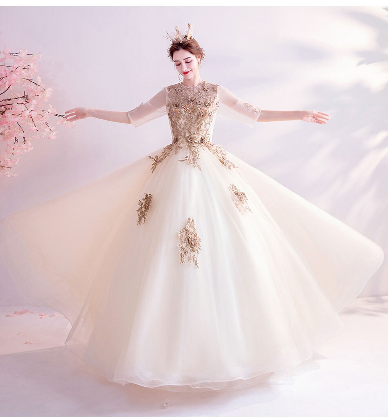 上品！カラードレス ピンク ベアトップ ベルト チュールスカート  