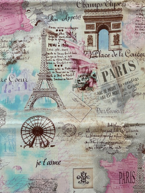 輸入コットンファブリック USA  Timeless Treasures Paris パリ エッフェル塔 マルチカラー カルトナージュ