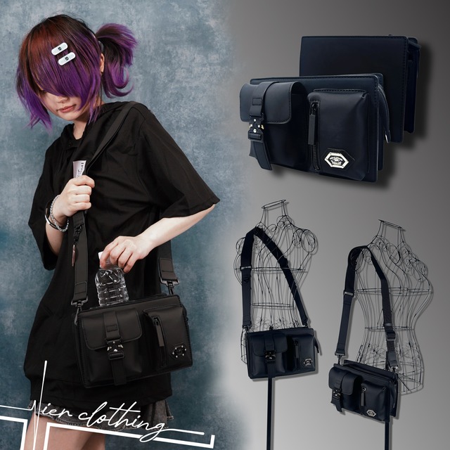 《✷新作争奪✷PRESENT SALE》PU MULTI POCKET SHOULDER BAG【BLACK】